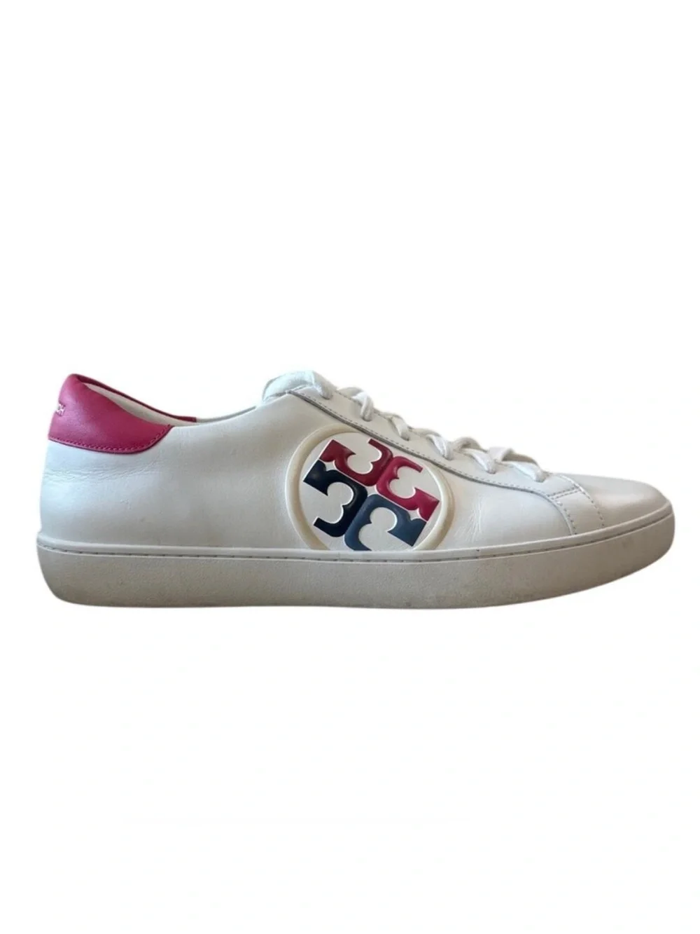 Tory Burch Leigh‎ T Logo Sneakers White Azalea Pink Size 10
